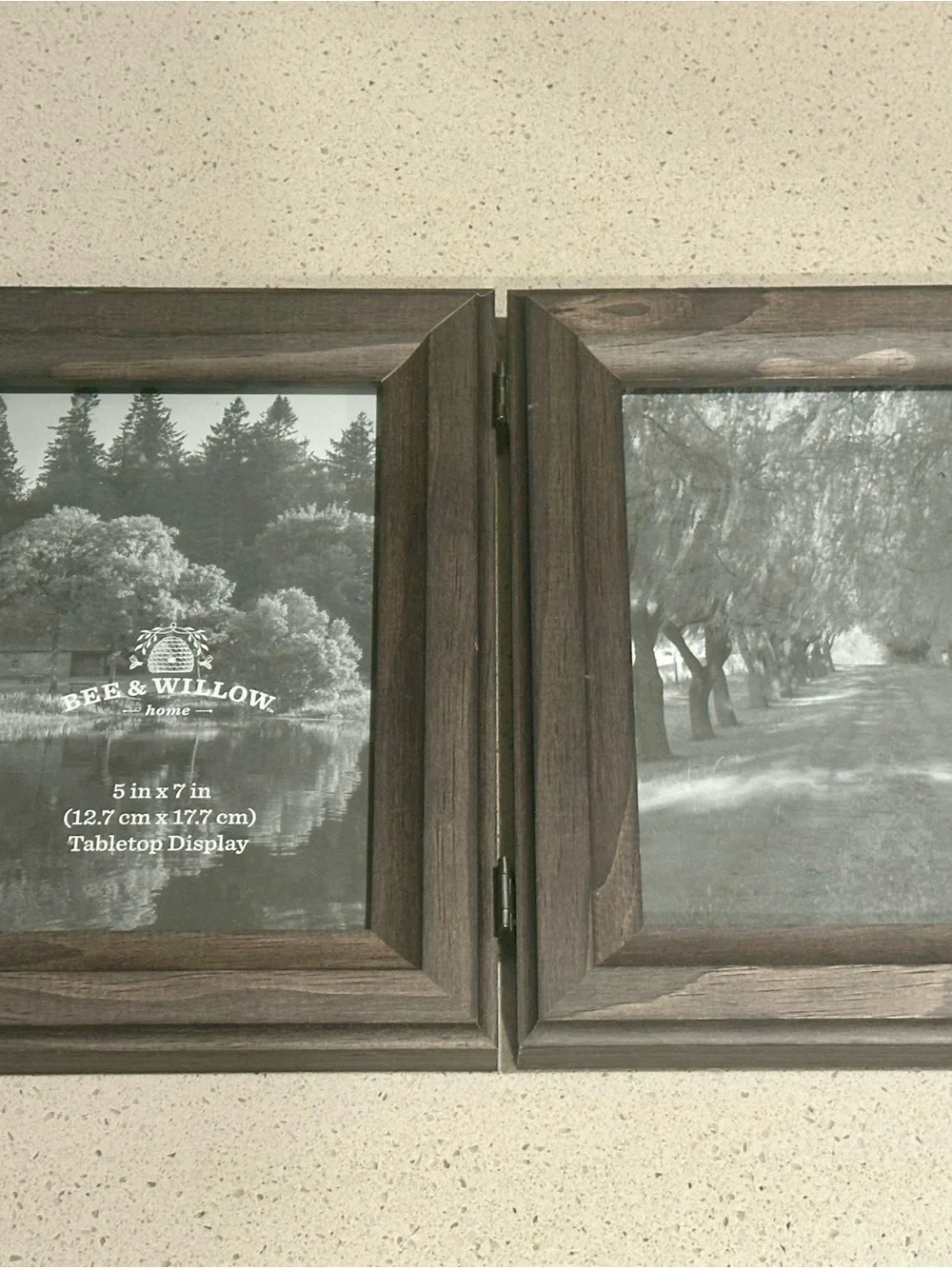 Double Hinged Tabletop Photo Frame in Dark Brown